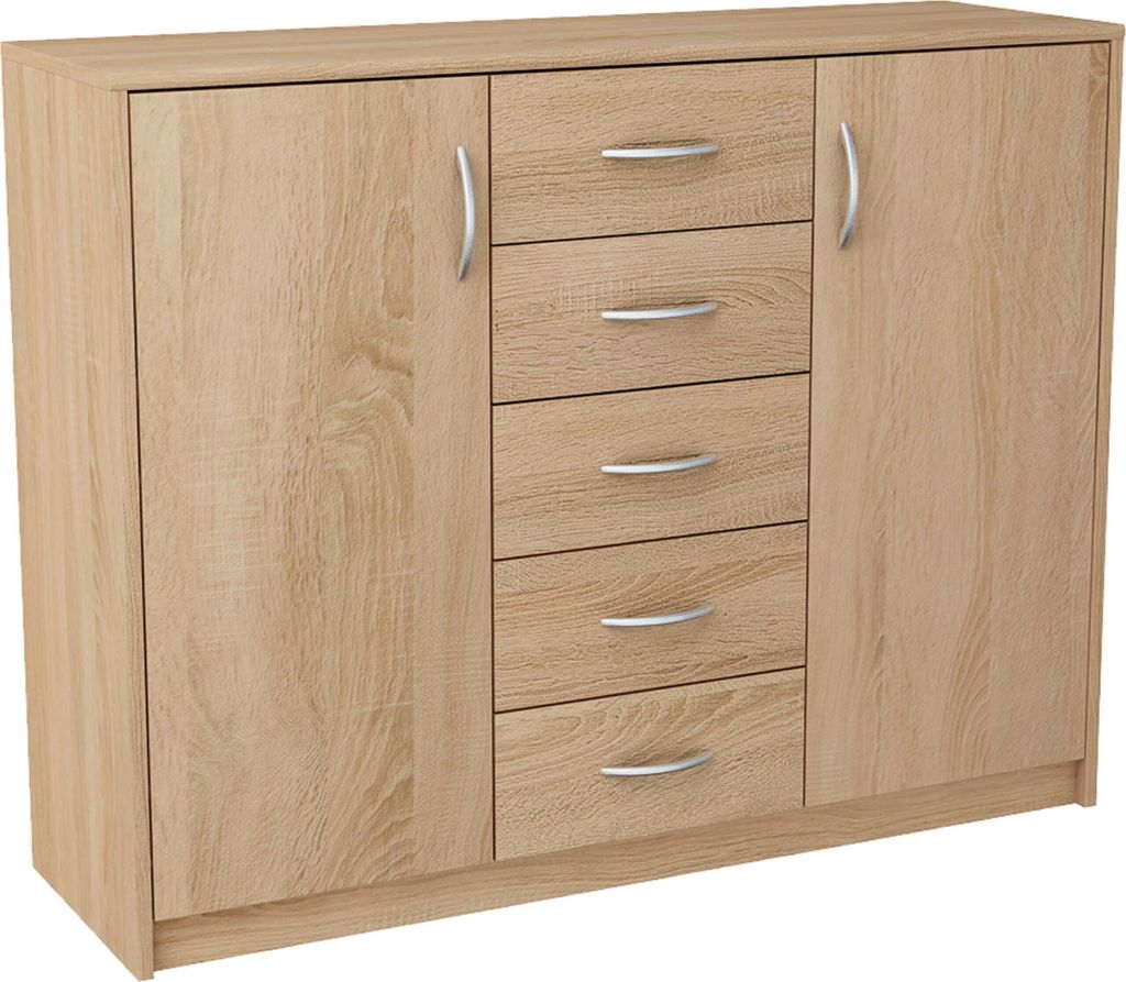MATKAM Moderne Kommode 2D5S mit 2 Türen und 5 Schubladen - Robuste Aufbewahrungslösung für Schlafzimmer und Wohnbereiche (Sonoma Eiche)