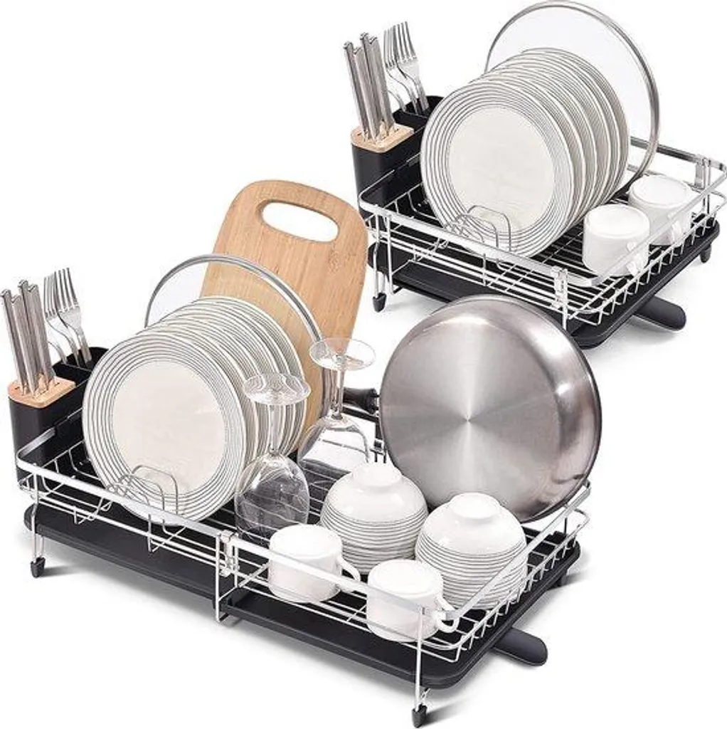 Égouttoir à vaisselle gain de place inox avec évacuation d'eau orientable