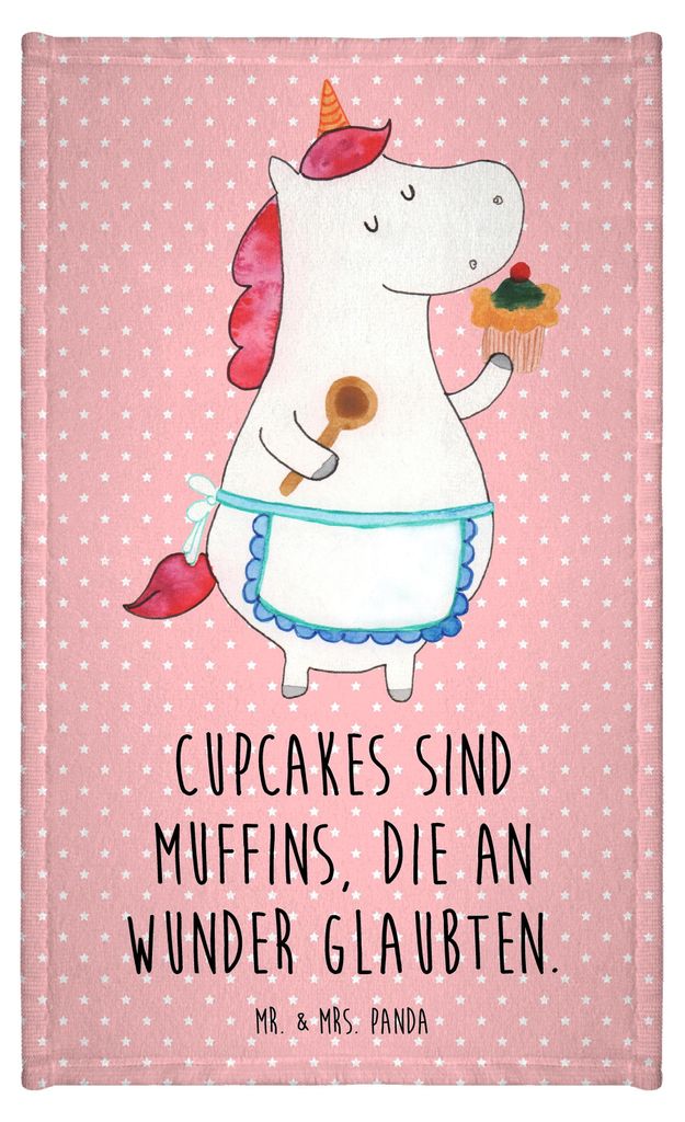 Mr. & Mrs. Panda Handtuch Einhorn Küche - Rot Pastell - Geschenk, Einhörner, Unicorn, Gästehandtuch Bunt, Gäste-WC, Kuchen, Mini-Handtuch, Muff...