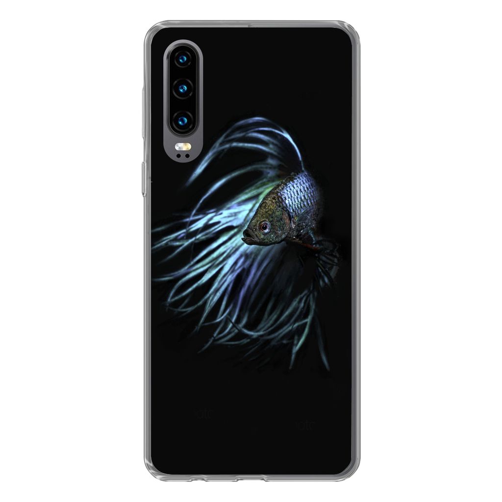 MuchoWow Handyhülle Schutzhülle Hülle für Huawei P30 Fische - Meerestiere - Blau - Schwarz Silikon Softcase Handy Hülle