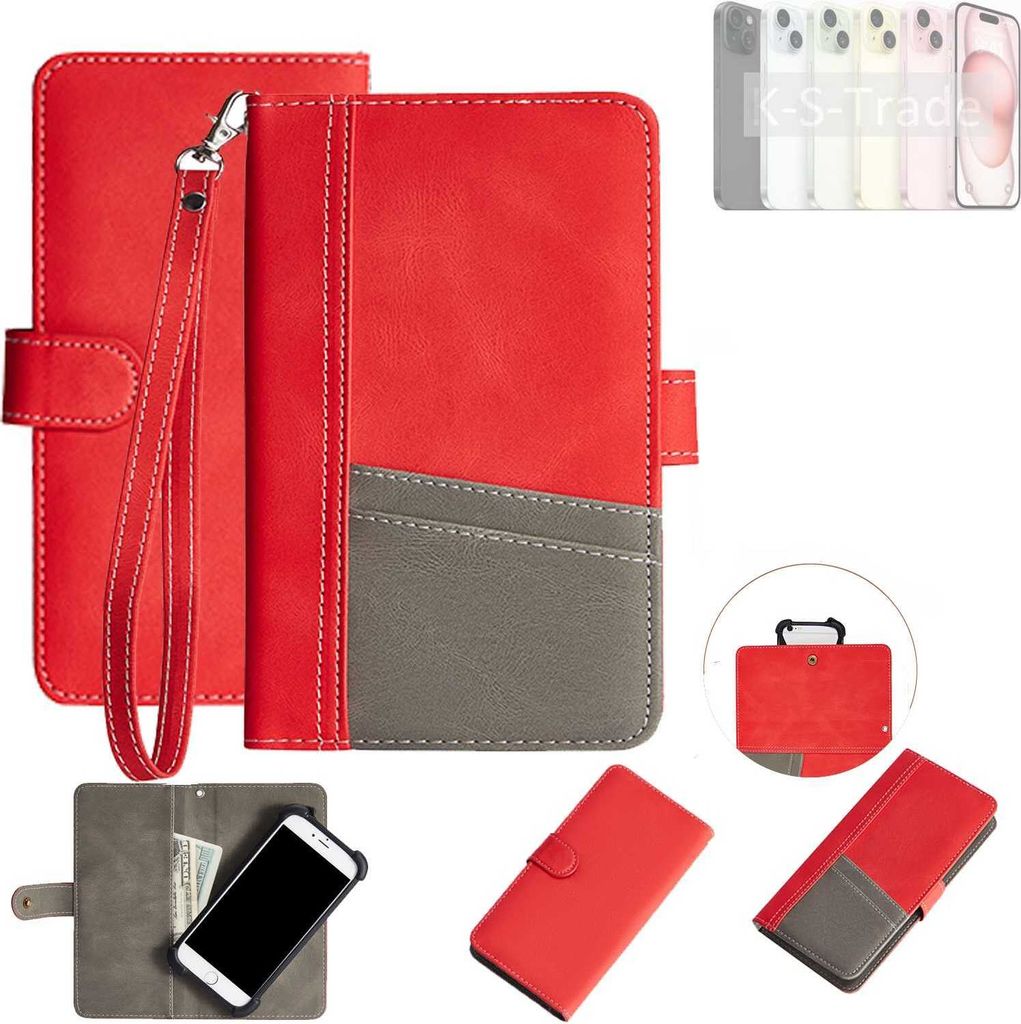 K-S-Trade Handy Schutzhülle kompatibel mit Apple iPhone 15 Hülle Portemonnee Brieftasche Klapphülle Kartenfächer Flip Wallet Case Etui