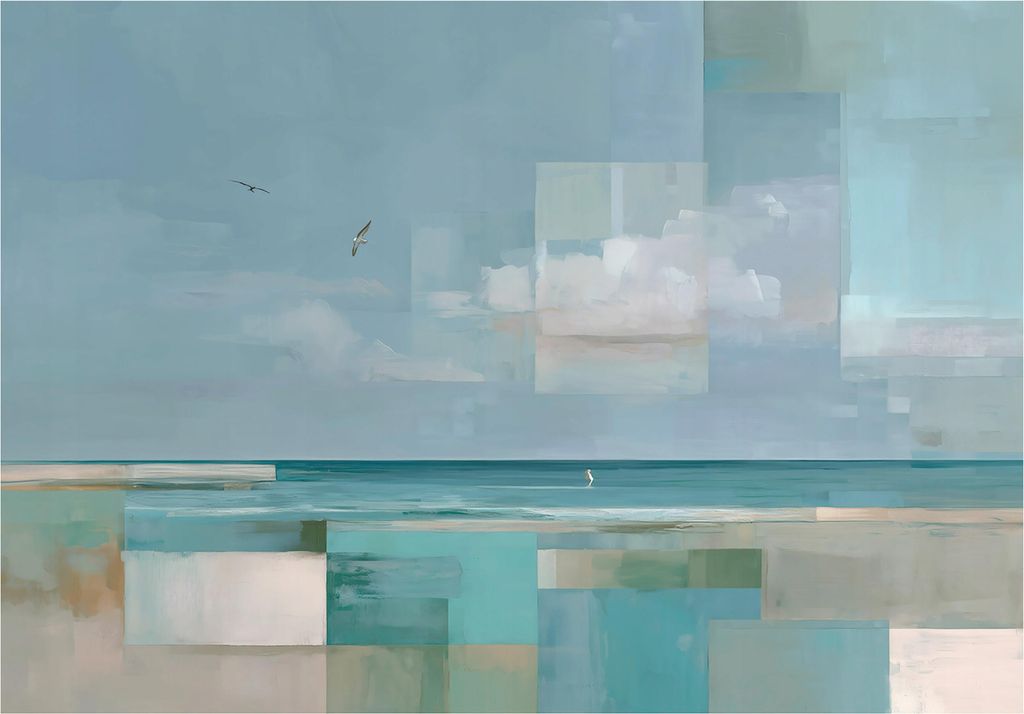Fototapete Strand Meer Abstrakt - 250x175 cm - Vliestapete Wohnzimmer Schlafzimmer - Vlies Fototapete Blau - 16274VX5