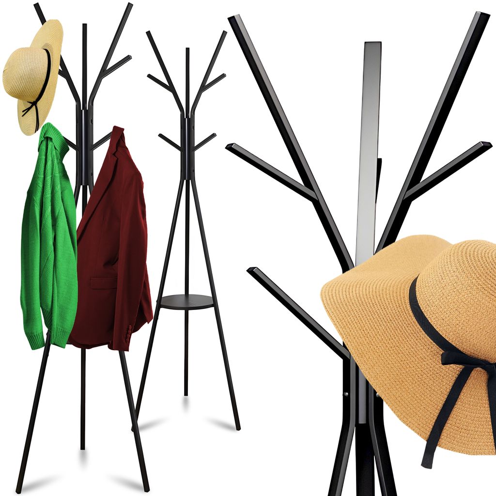 Kleiderständer 9 Haken 172 cm Metall Kleiderstange Garderobenständer Ablage Modern Design Garderobe Schwarz Retoo