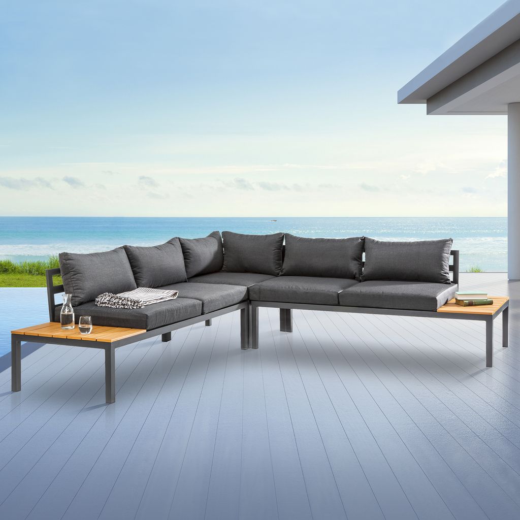 riess-ambiente Große Garten Sitzgruppe MIAMI LOUNGE 240cm anthrazit Aluminium wetterfest Outdoor inkl. Kissen Gartenlounge Gartenmöbel