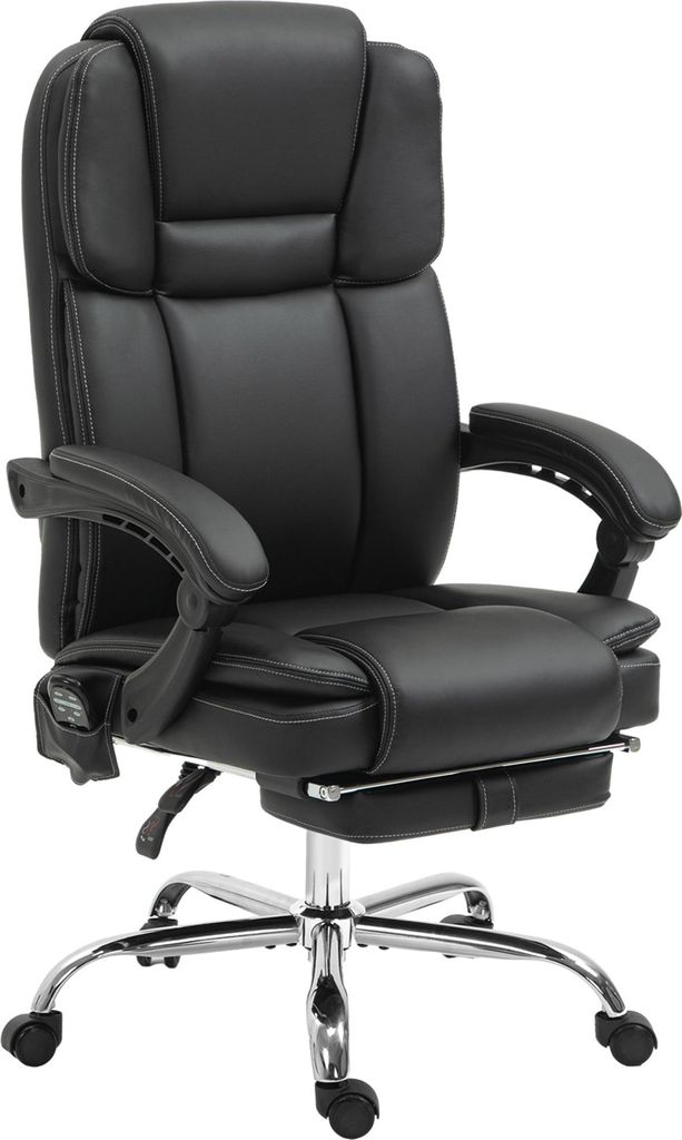 AIORBER Ergonomischer Bürostuhl mit Massage und Heizfunktion, Chefsessel mit Liegefunktion und Fußstütze, Höhenverstellbar, Kunstleder Schwarz