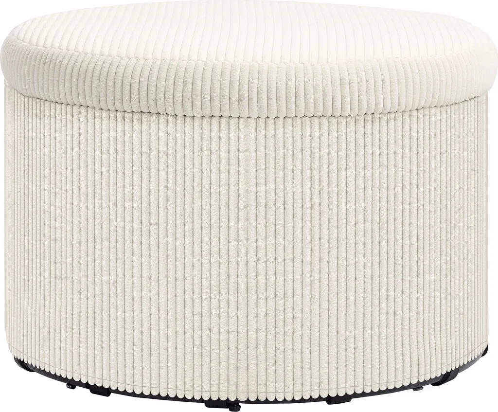HOMCOM Pouf Coffre de Rangement Rond en Velours Côtelé Beige Ø 60 cm