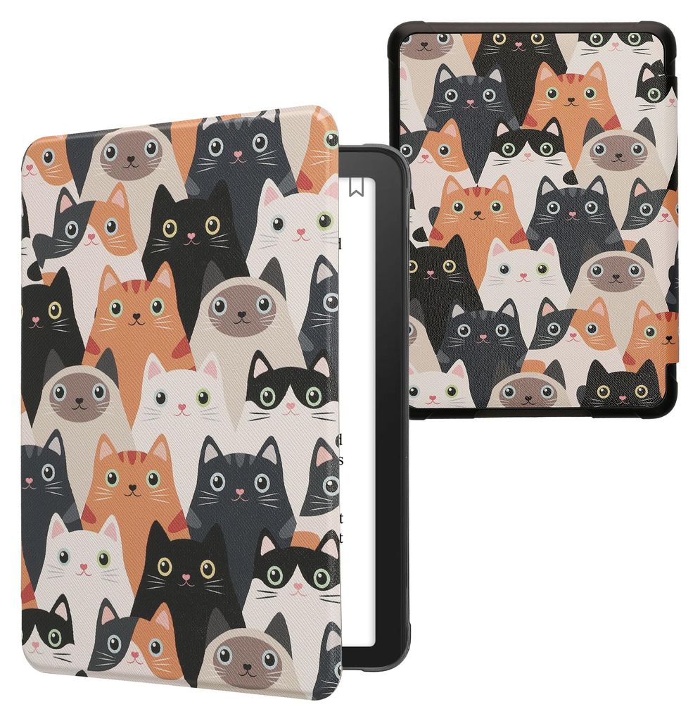 kwmobile Schutzhülle für Amazon Kindle Paperwhite (2024)/Colorsoft Hülle - eReader Flip Case mit Auto Sleep Funktion - Katzen mit Orange Schwarz...