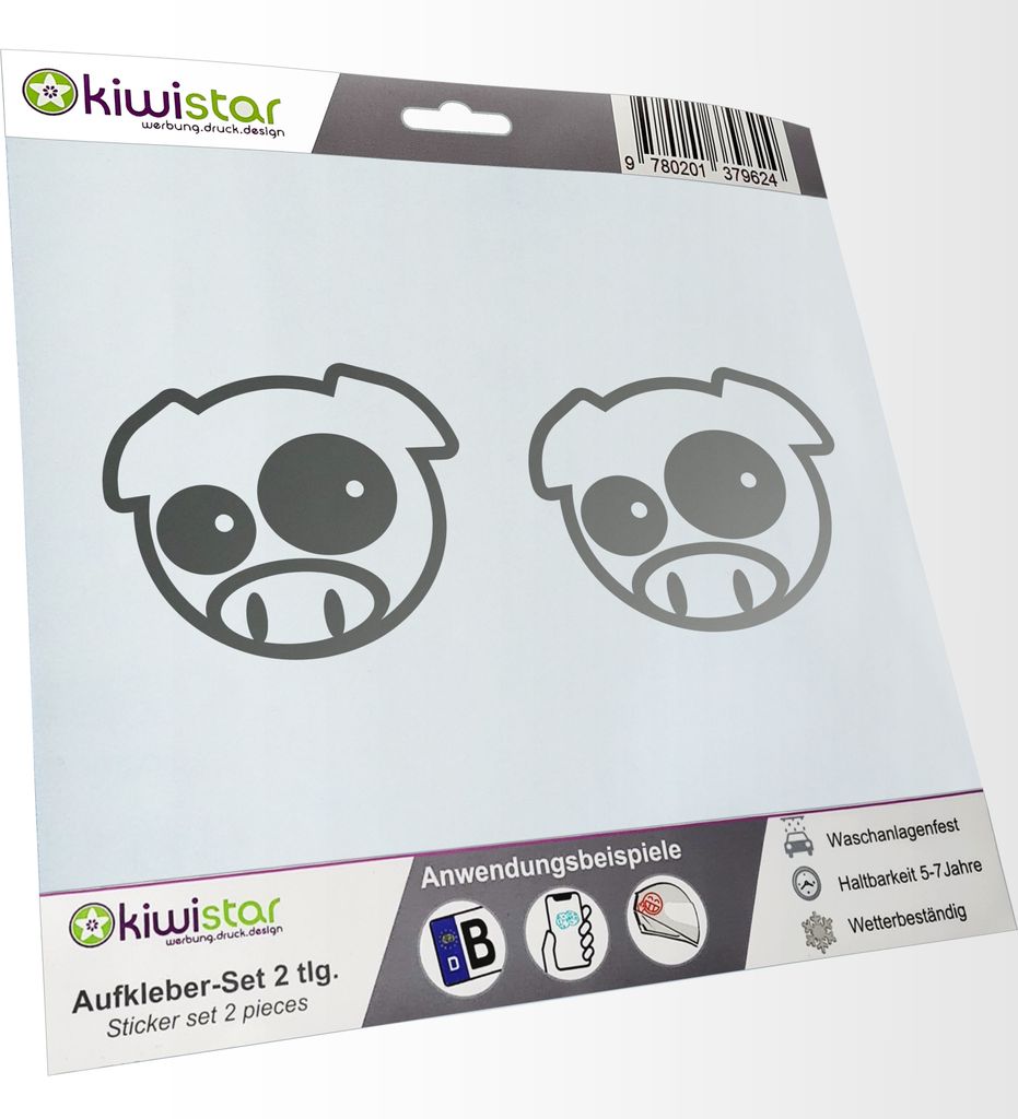Kiwistar - 2x Kennzeichenaufkleber - silber - 21 mm Schwein Smile - Autoaufkleber - Aufkleber für Auto, Laptop, Fahrrad, LKW, Motorrad Mehrfarbig ...