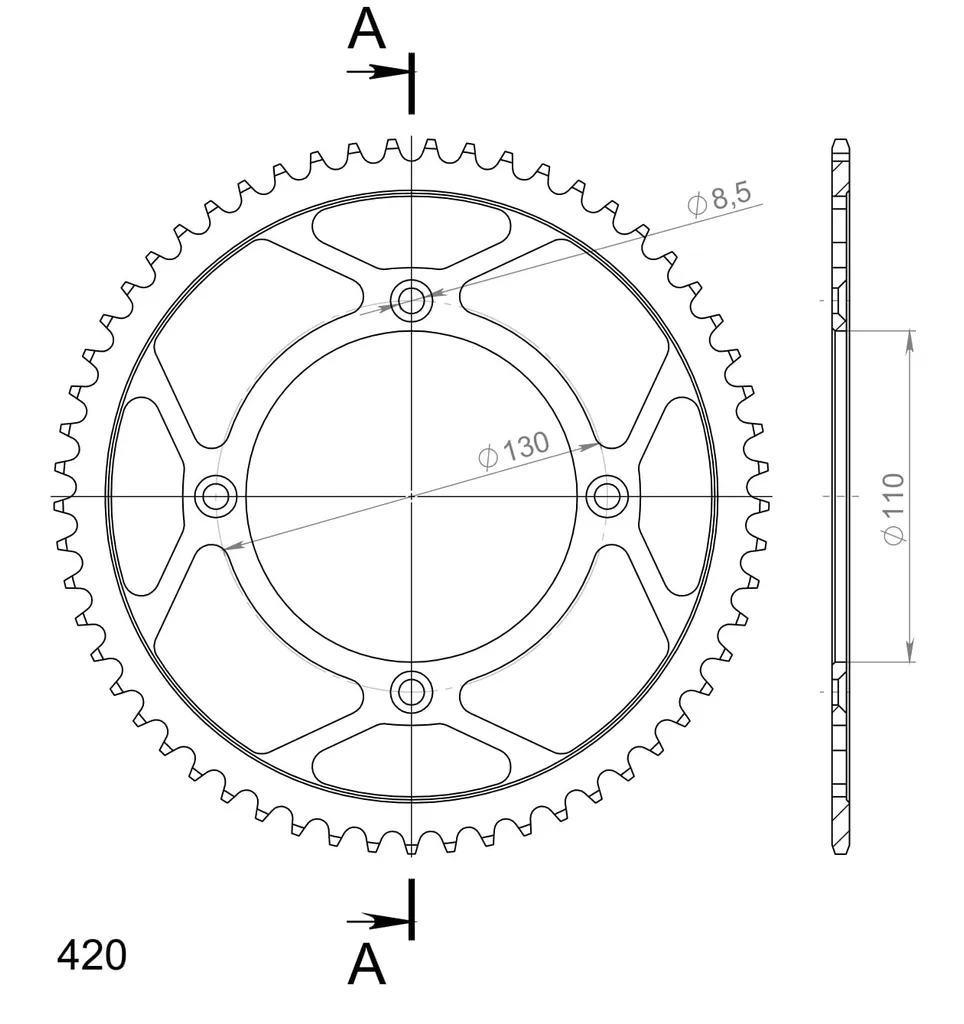 Couronne Arrière en Acier 57 Dents Pas 420 Noir pour Transmission