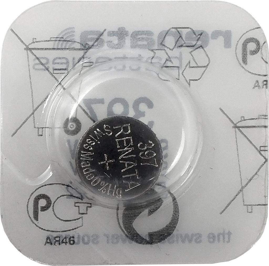 A blister pack containing a single Renata SR726SW silver oxide button cell battery.