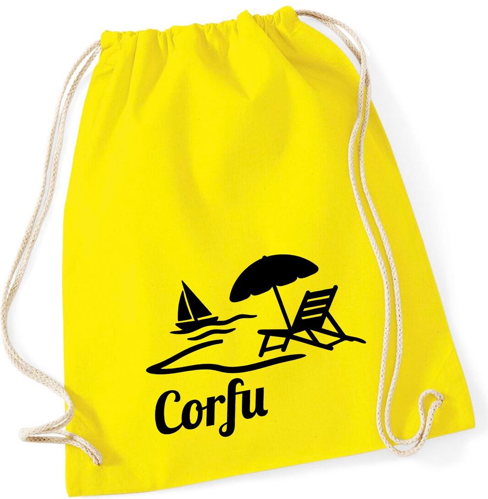 Huuraa Turnbeutel Corfu Griechenland 12 Liter Yellow Baumwolle Rucksack Geschenkidee