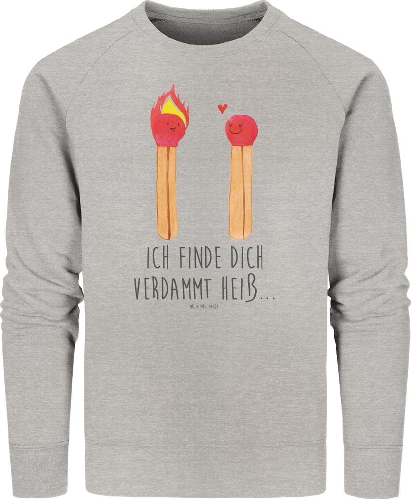 Mr. & Mrs. Panda Organic Sweatshirt Streichhölzer Größe S - Heather Grey - Geschenk, Bio Baumwoll Pullover, Freundin, Pulli, Sweater, Liebesbewe...