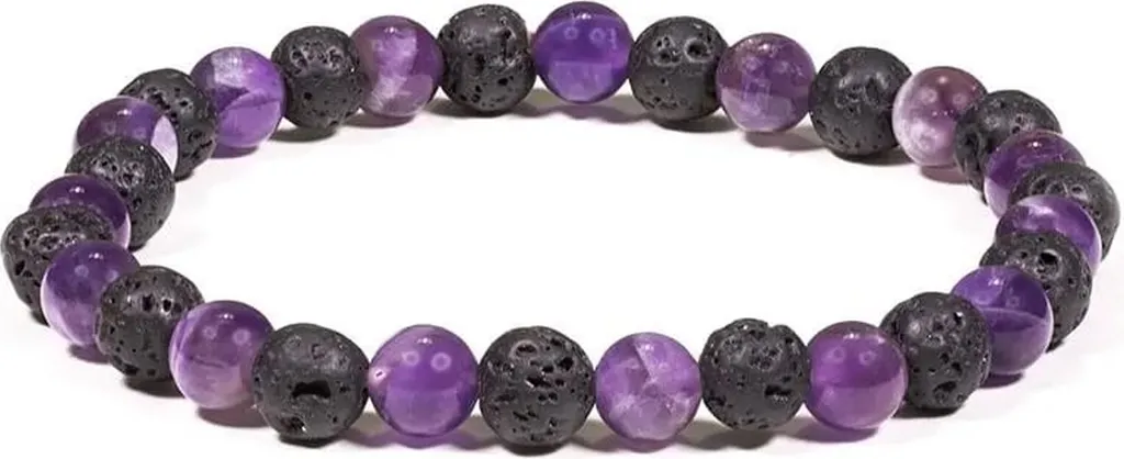 Bracelet Améthyste et Pierre de Lave Noire 6mm - Set de 3 Bijoux Zen