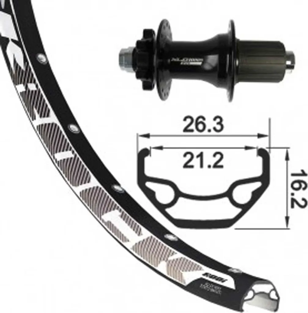Roue arrière VTT 26 pouces pour axe 142/12 mm Rodi BlackRock Shimano