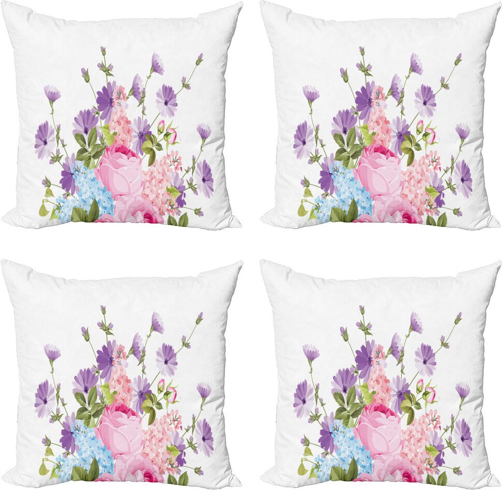 ABAKUHAUS Vintage Rose Kissenbezug Set (4 Stück), Einfacher Floral Bouquet, Moderner Doppelseitiger Digitaldruck, 60 cm x 60 cm, Violet Baby Pink