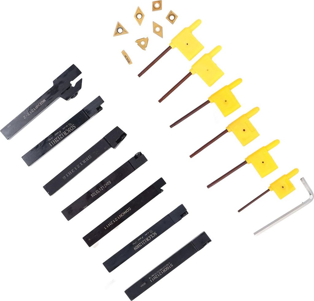 12-mm-Drehmaschinen-Bohrstangensatz, 7-teilig, Werkzeughalter, 7 Hartmetall-Wendeschneidplatten, 7 Schraubenschlüssel für CNC-Drehen und -Schneiden
