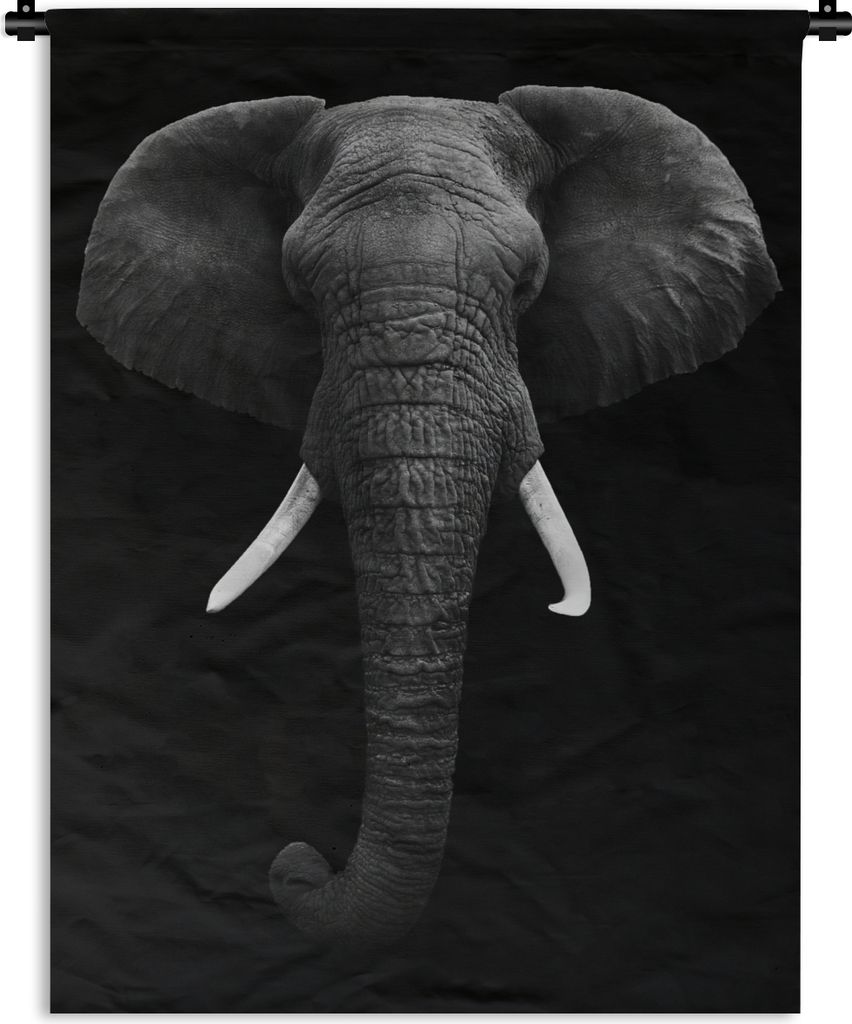 MuchoWow Wandteppich Wandbehang Elefant - Wildtiere - Schwarz - Weiß - Porträt 150x200 cm Tapisserie Dekoration Wandtuch - Wandaufhängung - Mo...