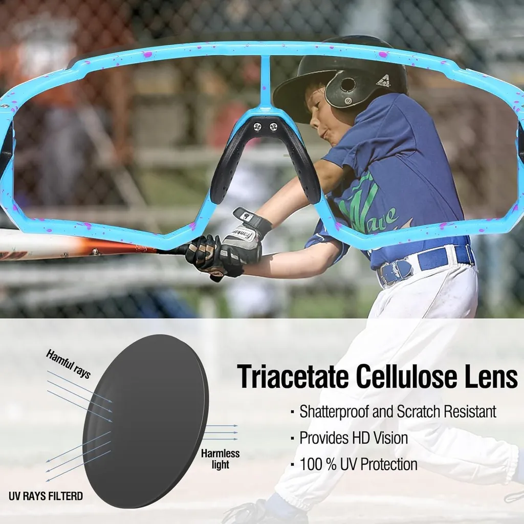 XII WY Occhiali da sole per bambini ragazzi baseball occhiali da sole leggeri TR90 montatura UV400 sport ciclismo occhiali da sole per ragazzi ragazze, 9103l-RL-01, m