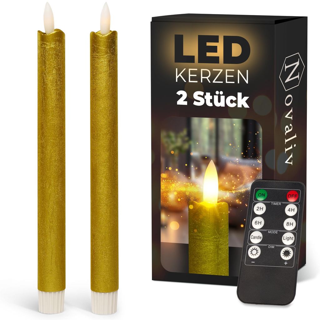 LED-kaarsen met timer, goud, 2 stuks, voor binnenshuis, met Productafbeelding 