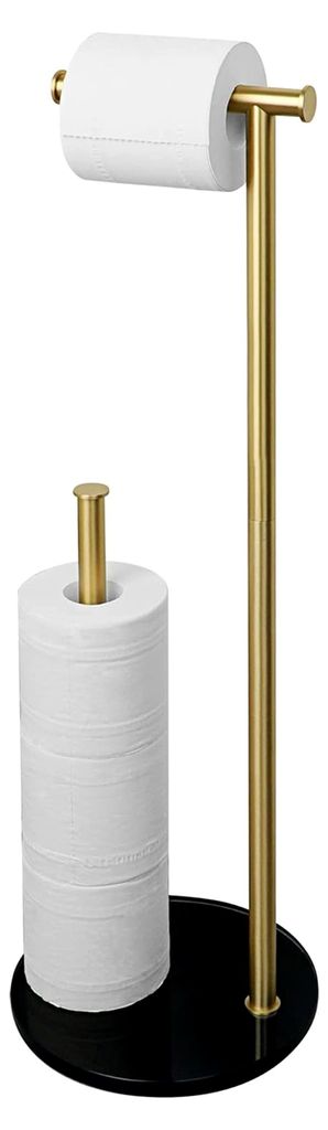 Stehender Toilettenpapierhalter mit gehärteter Glasbasis in Schwarz und Edelstahl-Ersatzrollenhalter für Badezimmer und WC