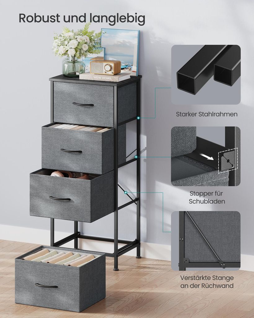 SONGMICS Kommode, Schrank, 4 Stoffschubladen, für Produktbild 