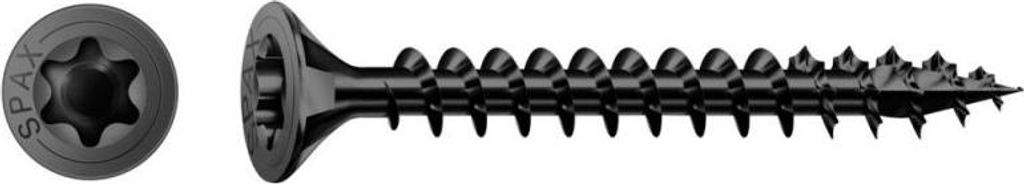 SPAX Universalschraube, 4 x 30, Vollgewinde, Senkkopf, T-STAR plus T20, 4-CUT, Schwarz verzinkt, 50 Stück - 4191040400302