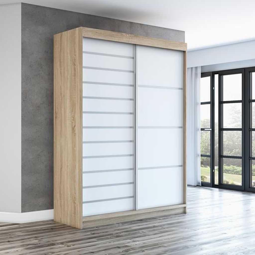 Schwebetürenschrank, 2-türig Schrank! Moderne Garderobe für Kleidung. Verschiedene Farben (Weiß, Schwarz, Somona) Kleiderschrank COLIN 180 cm