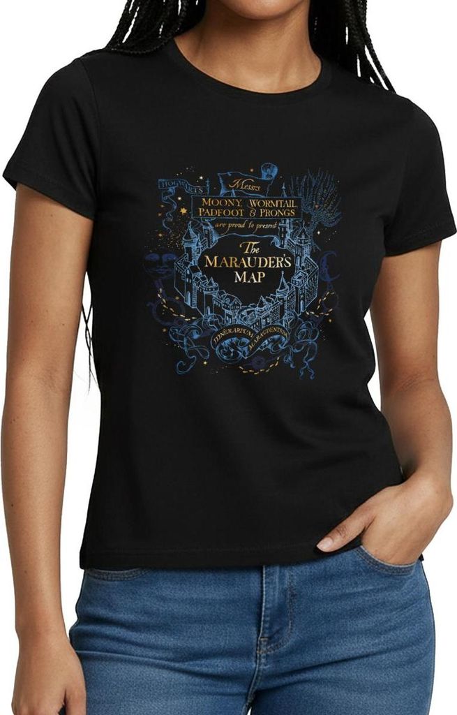 Spreadshirt Harry Potter The Marauder's Map Frauen T-Shirt, M, Schwarz