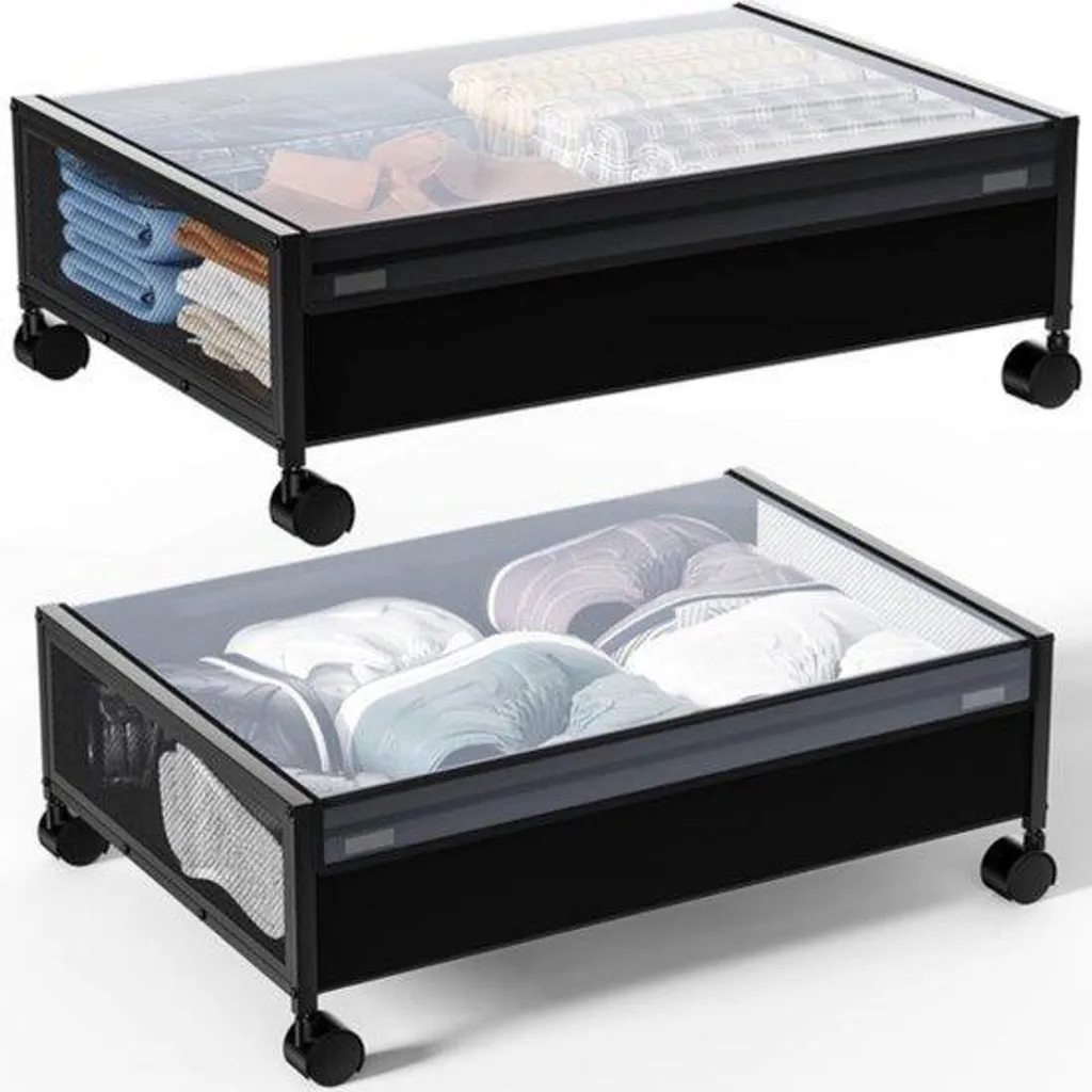 Rangement sous lit gain de place en métal pour couettes et vêtements