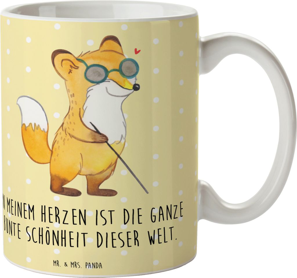 Mr. & Mrs. Panda Keramiktasse Fuchs Blindheit - Gelb Pastell - Geschenk, Teetasse, Trinkbecher, Erblindung, kaffeebecher bedruckt, Kaffeetasse, Bec...