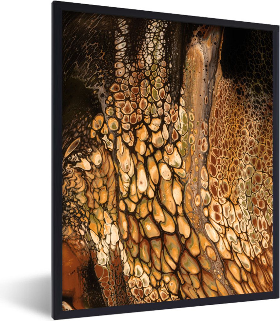 MuchoWow Gerahmtes Poster Acrylfarbe - Braun - Abstrakt 60x80 cm - Poster mit Schwarzem Bilderrahmen Wandposter Rahmen Foto Bilder - Premium - Wa...
