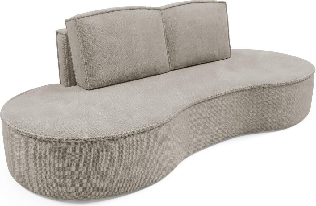 BETTSO Sofa FLOW mit abgerundeten Seiten mit Kissen kalt beige in Curio Stoff