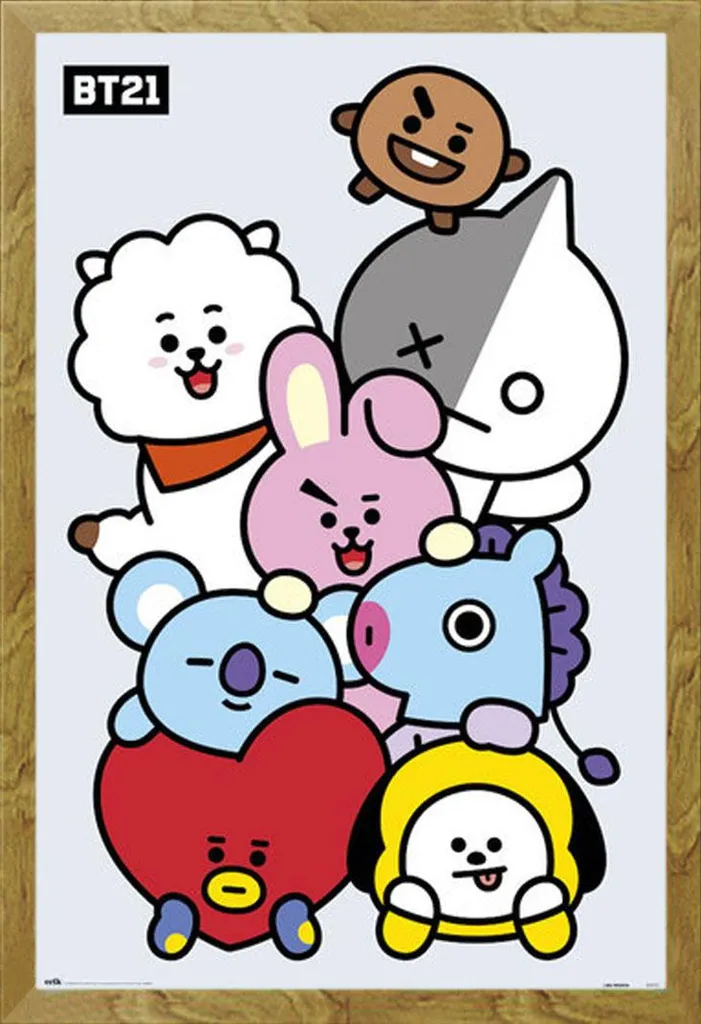 Poster BT21 avec Cadre Shinsuke® Maxi MDF Chêne et Vitre Acrylique