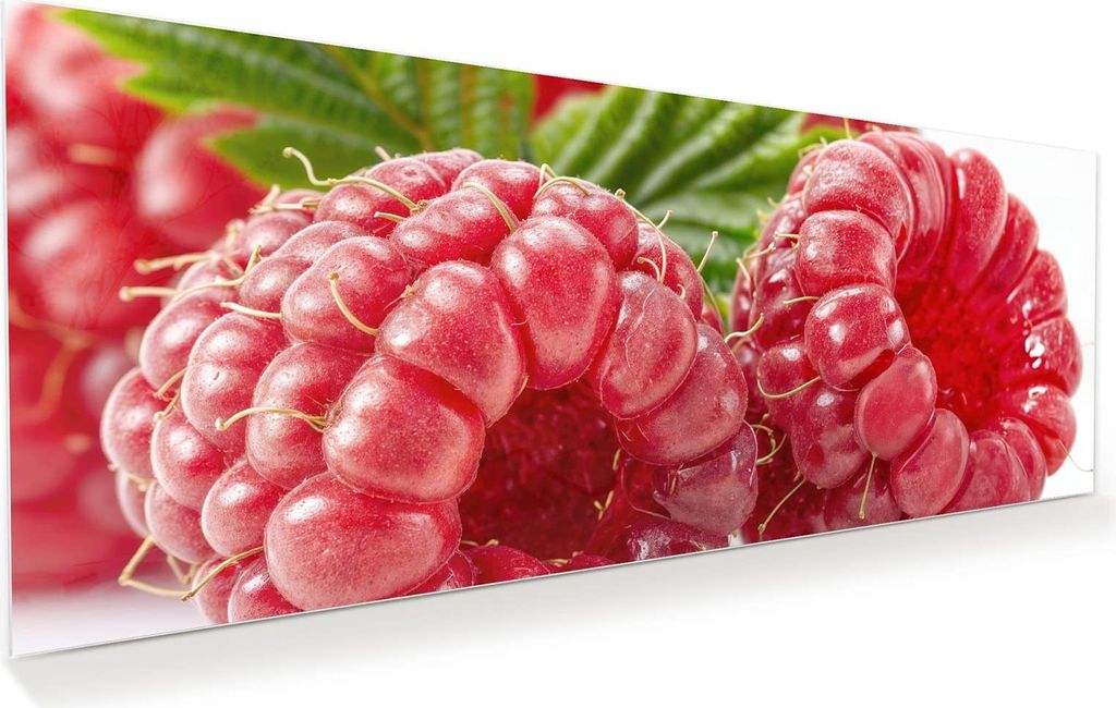 Glasbild 100x40cm in XXL für Wohnzimmer, Schlafzimmer Motiv Frische Himbeeren