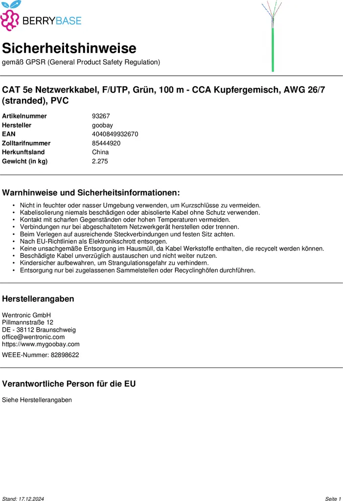 Câble Ethernet CAT 5e Blindé 100m Vert pour Installation Réseau - 10