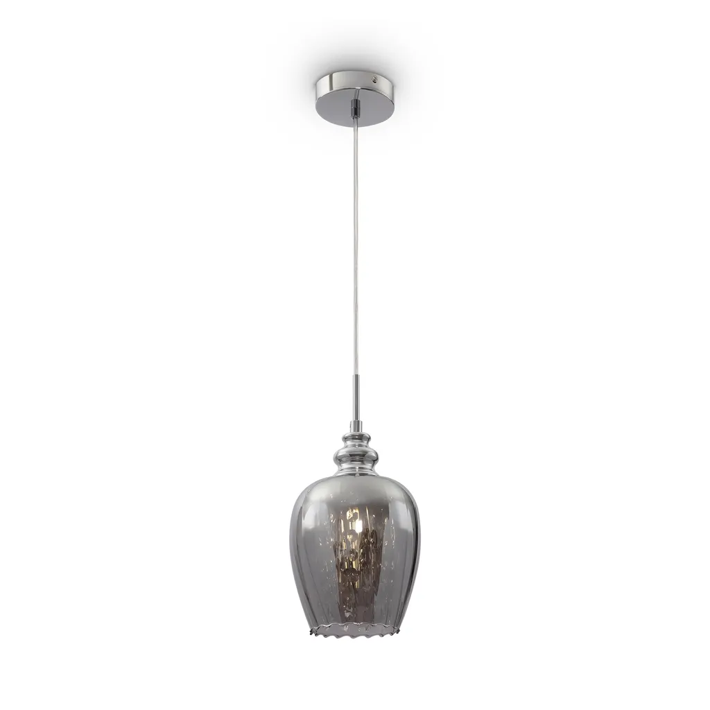 Suspension métal nickel brossé et verre, luminaire E14 design 200mm