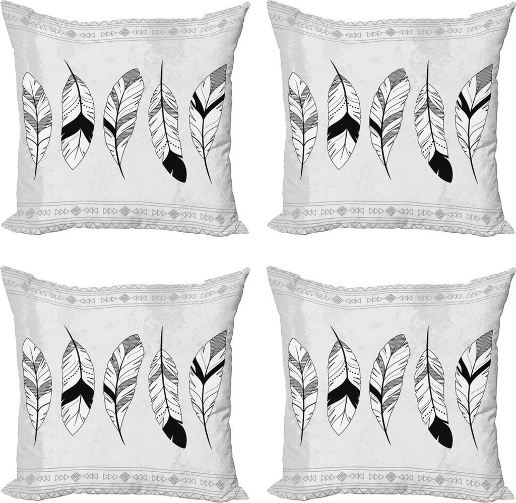 ABAKUHAUS Feder Kissenbezug Set (4 Stück), Doodle Triangle, Moderner Doppelseitiger Digitaldruck, 45 cm x 45 cm, Schwarz Weiß Hellgrau
