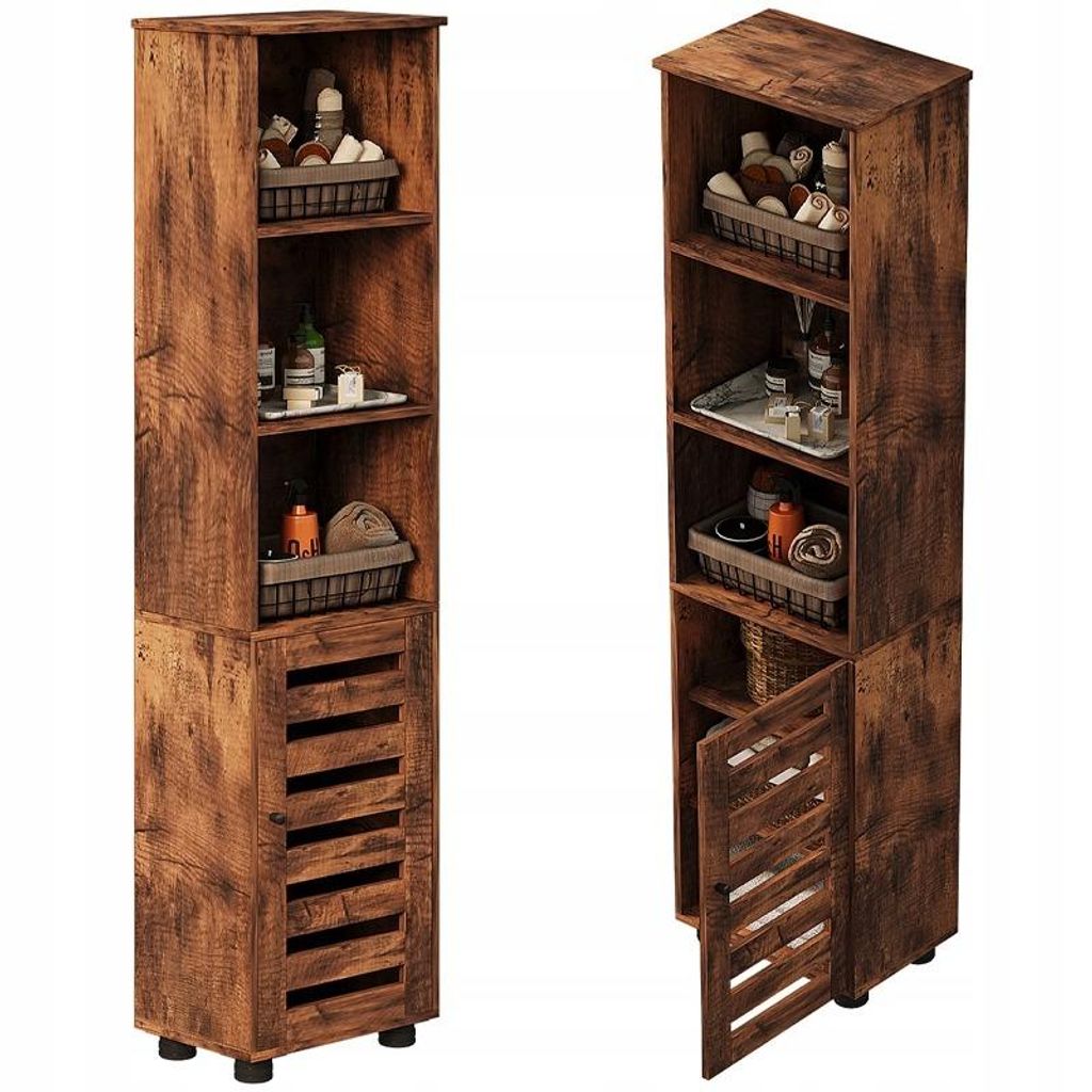 Meuble de salle de bains étroit et rustique, couleur marron Image du produit 