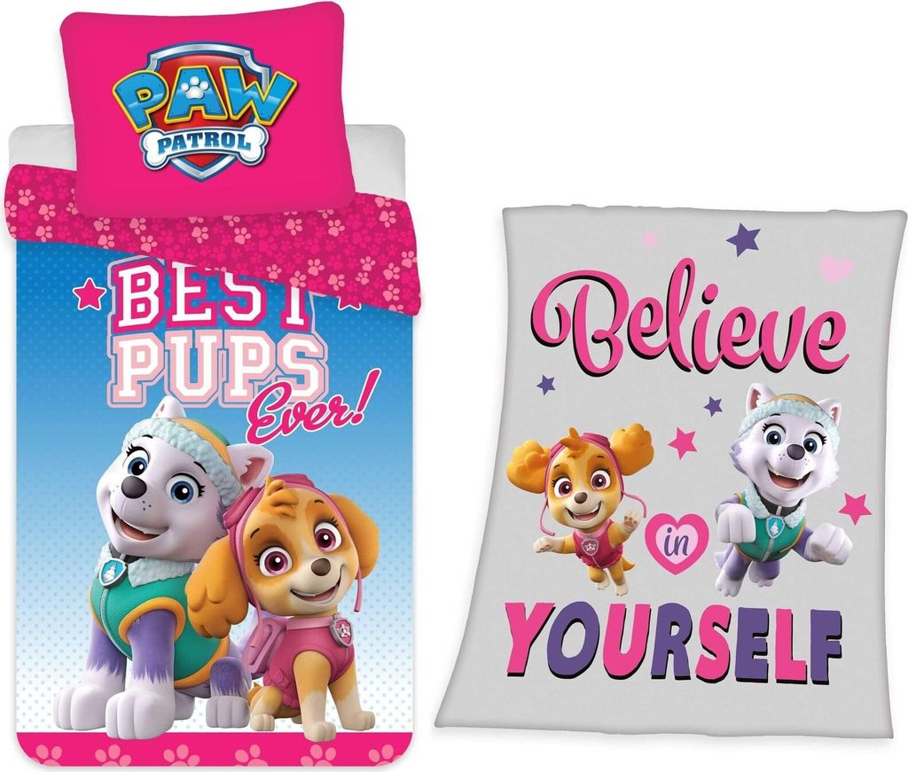 PAW Patrol - Mädchen-Bettwäsche-Set, 135x200 und Fleece-decke, 130x160