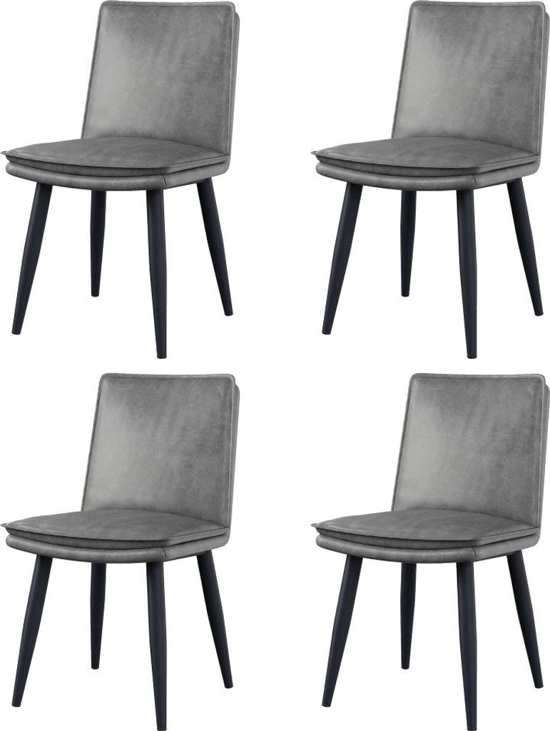 AIORBER 4 Esszimmerstühle PU, Doppellagige Kissen, Modern & Bequem, Metallbeine, Grau