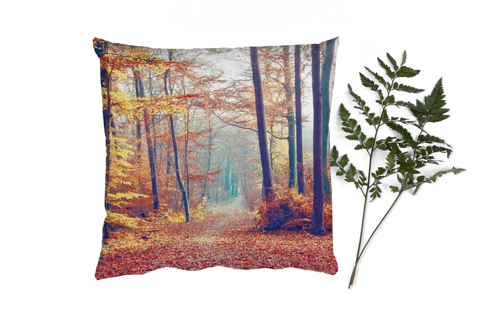 MuchoWow Zierkissen Sofakissen Wohnzimmer Dekokissen 40x40 cm Wald - Herbst - Laub - Foto Kissen - Schlafzimmer Dekoration