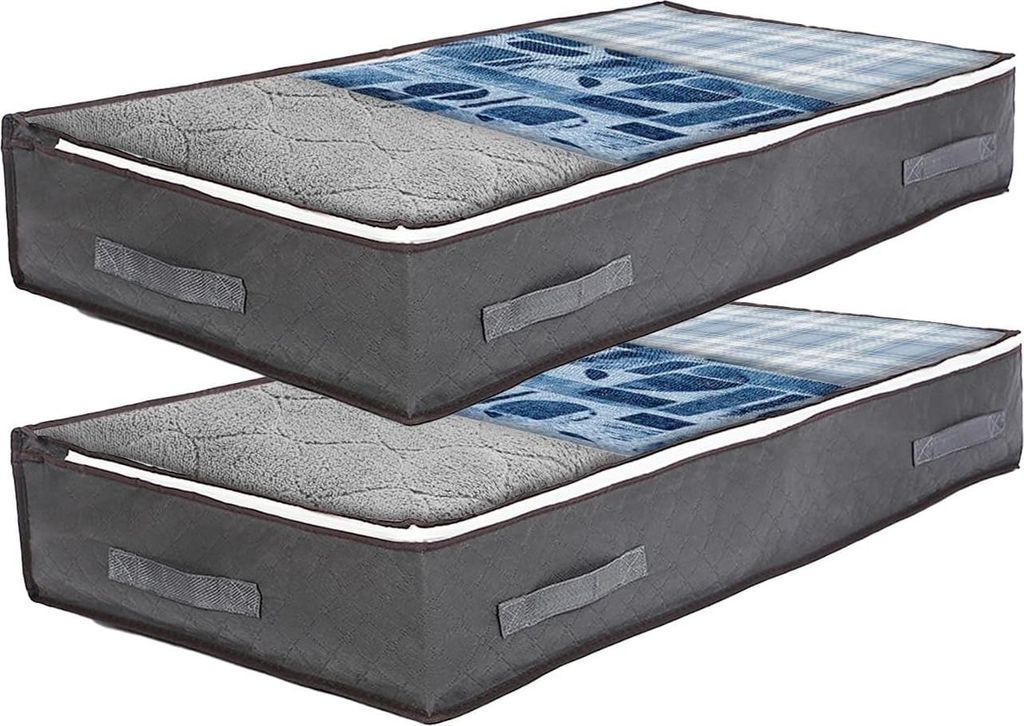 Graue 90l Unterbettbox mit Deckel, Faltschrank für Kleidung Produktbild 