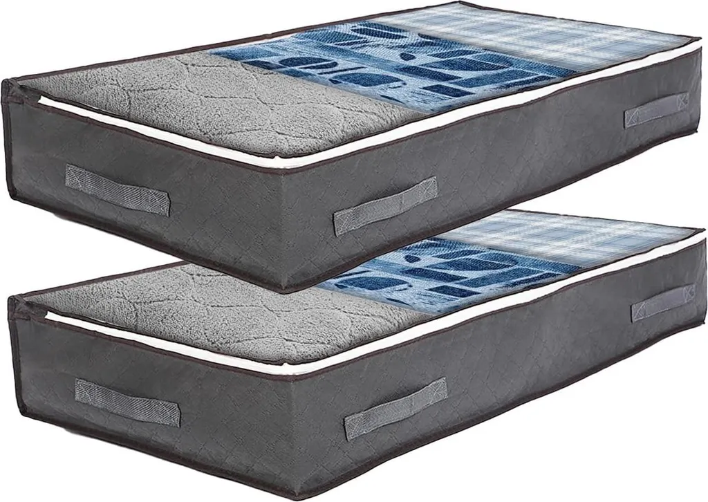 Allecto Premium Lot de 2 Boîtes Rangement 90L Sous-lit Pliable Gris