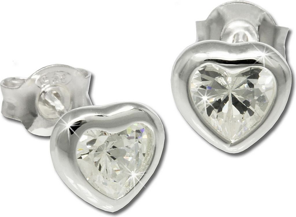 SilberDream Ohrstecker Damen Silber weiß Herz Zirkonia Ohrringe 7mm SDO792W