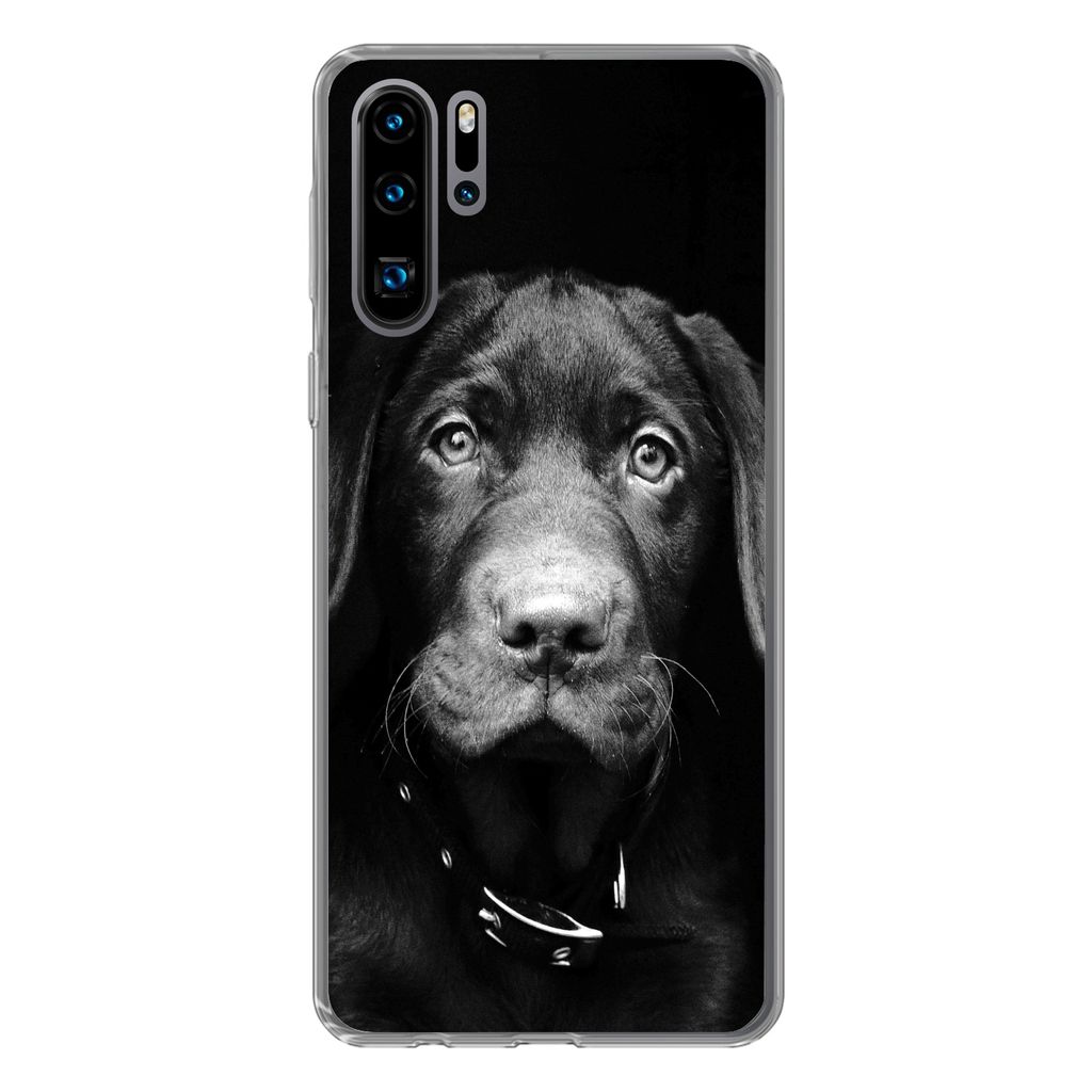 MuchoWow Handyhülle Schutzhülle Hülle für Huawei P30 Pro Hund - Leicht - Schwarz Silikon Softcase Handy Hülle - Schutzdeckel