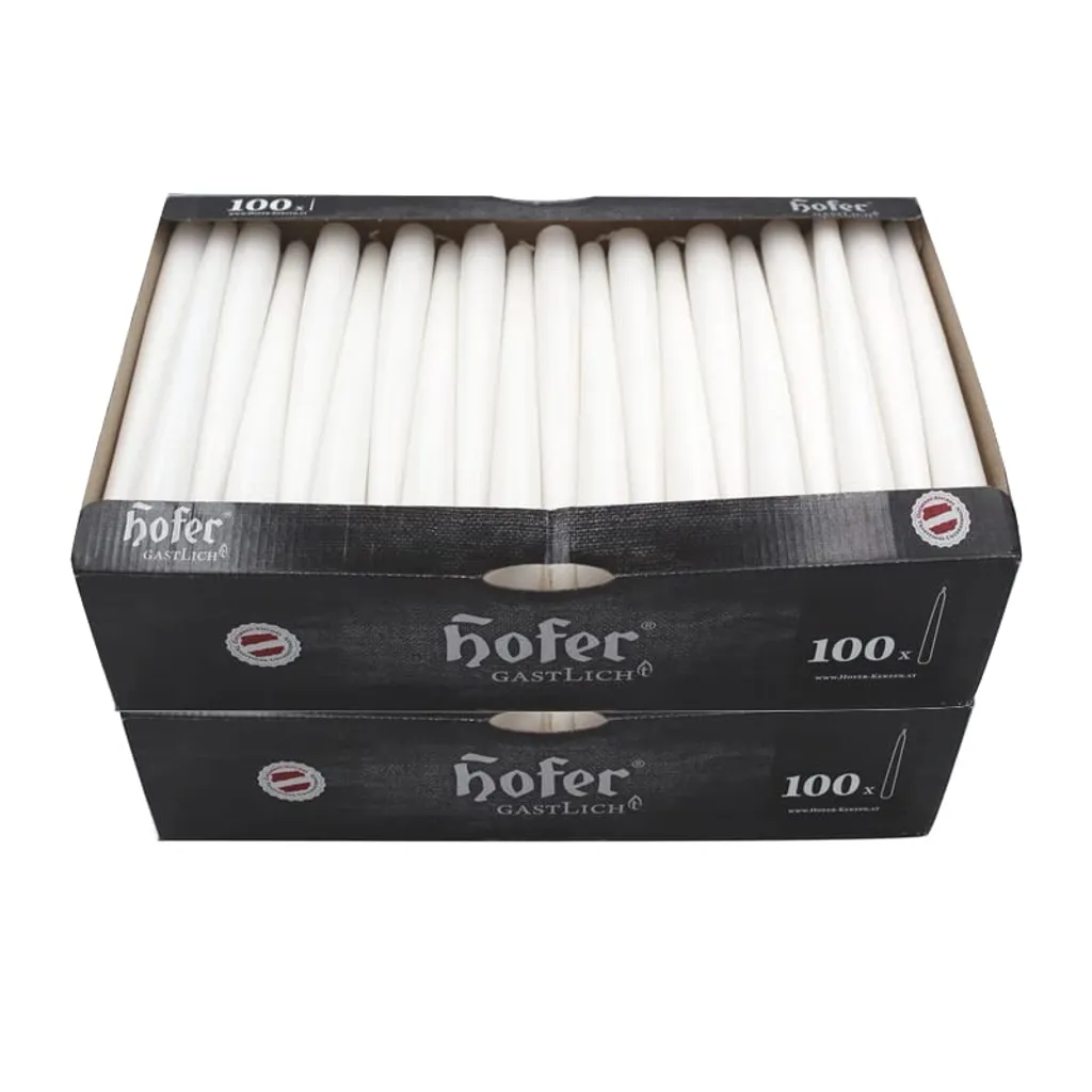 Candele Hofer Taper - bianco - 2,3 x 25 cm - set di 200 candele - lunga durata 7 ore - candele da tavolo inodore - portacandele senza gocciolamento