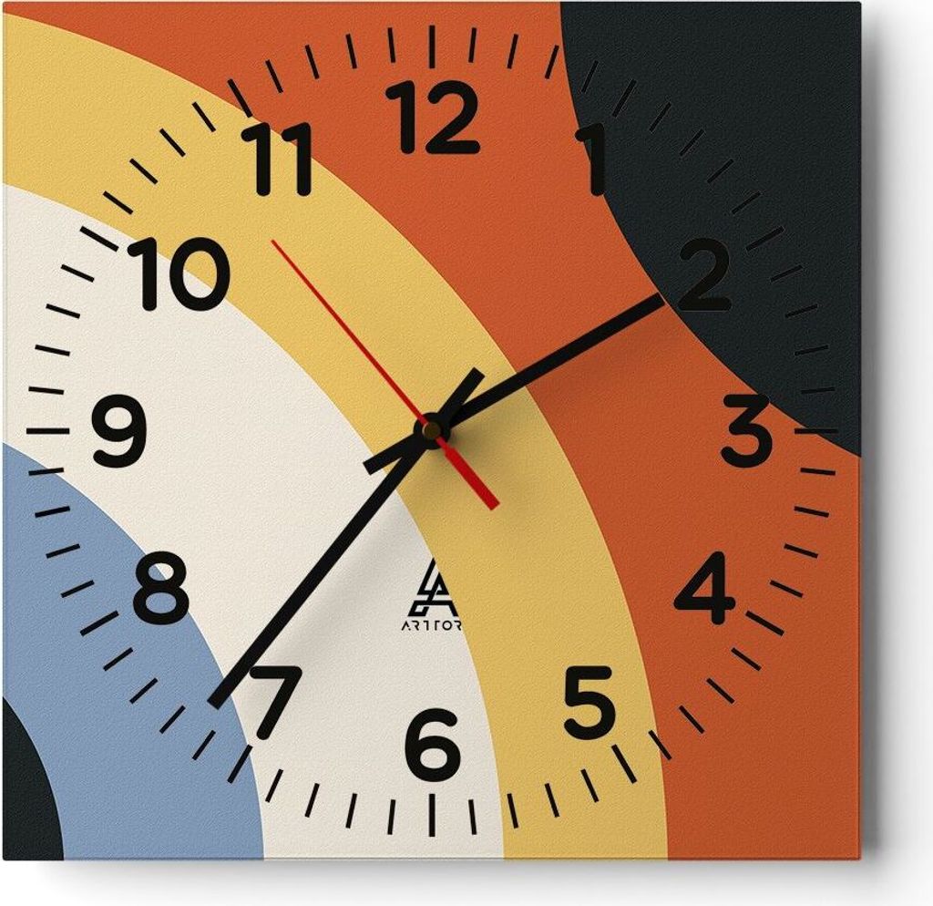 Wanduhr - Quadrat - Glasuhr - Abstraktion die Farben Radius - 40x40cm - Schleichendes Uhrwerk - Lautlos - zum Aufhängen bereit - Dekoration Modern...