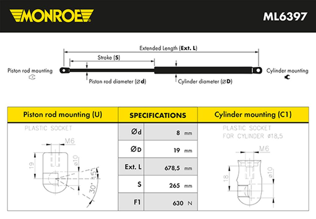 MONROE ML6397 Gasfeder Heckklappendämpfer für VW Beetle Produktbild 