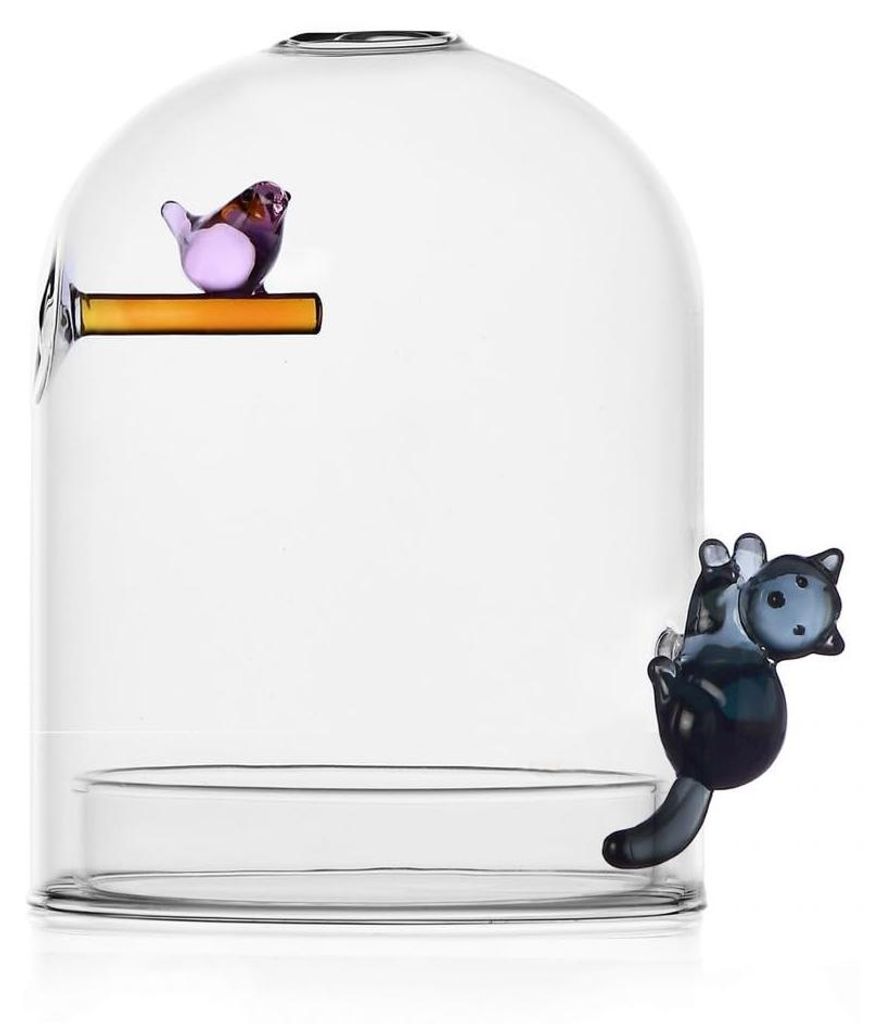 Kerzenhalter mit Katzen- und Vogelmotiv, 1 Stück