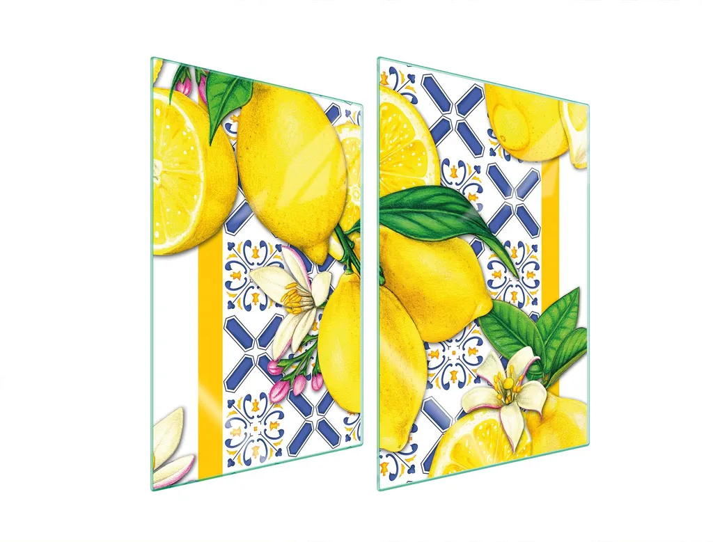 Decorwelt 2 Piastre Di Copertura Per Fornelli In Vetro, Limone Giallo, 30x52 Cm, Multiuso: Protezione, Tagliere, Sottopentola, Piano Lavoro, Regalo Idea